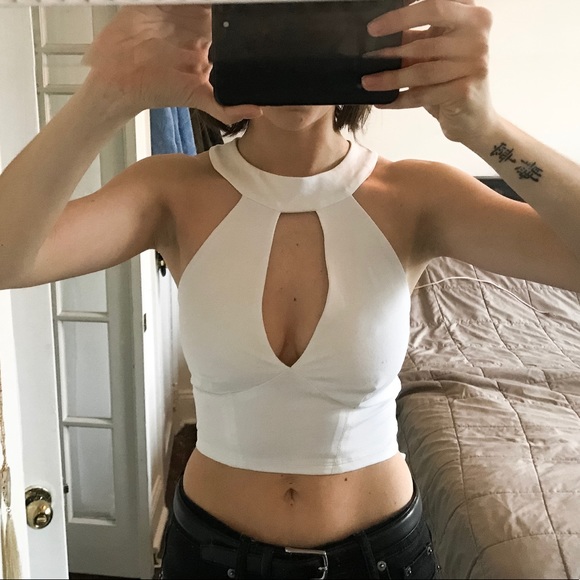White Cut Out Crop Top from BEBE - Picture 2 of 4